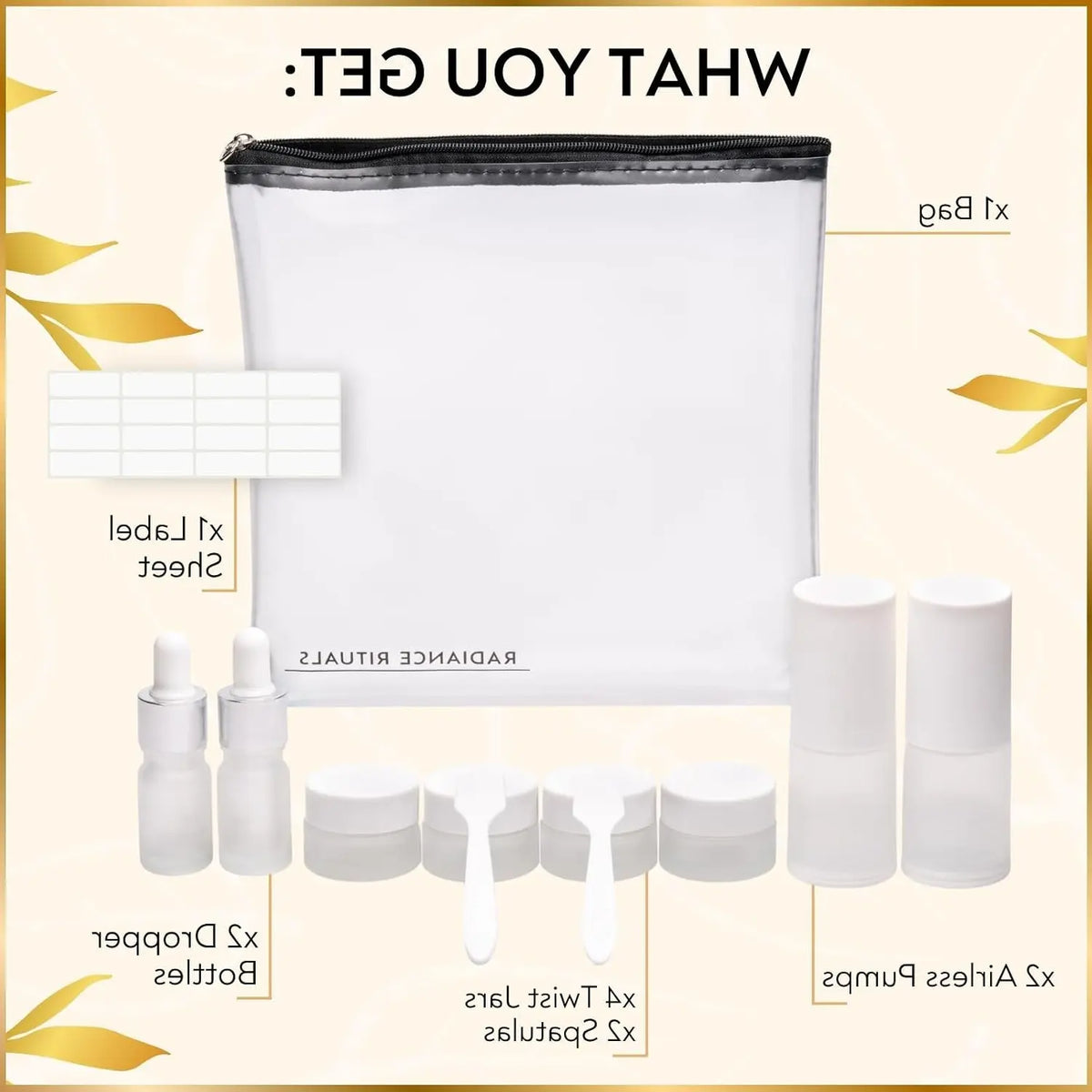 11 Piece Travel Skincare Containers Set - TSA Approved Toiletry Bag & Travel Size Toiletries Bottles - Airless Pump, Dropper Bottles & Travel Size Containers for Serums, Moisturizers, & OilsGift