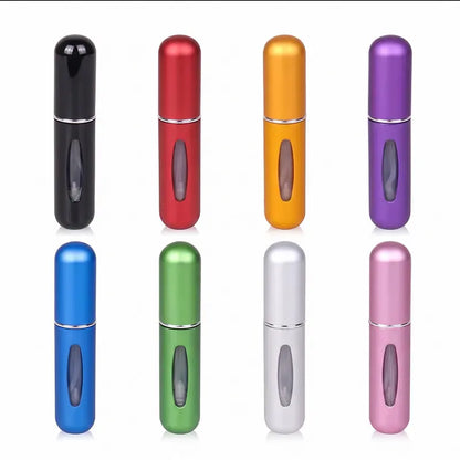 8Pcs Modern Aluminum 5mL Refillable Perfume Atomizer Bottles with Lid - Compact Travel Spray Vials, Tin Storage Case for Home Organization