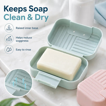 Portable Lightweight Plastic Soap Dish with Lid & Box, 1/2 Counts Waterproof Soap Storage Tool for Bathroom, Summer Father's Day Gift-YY0,sohochic