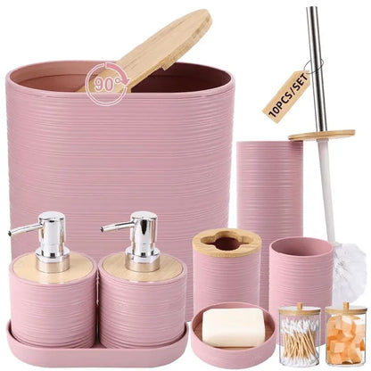 10 Pcs Pack Bathroom Caddy Complete Kit - Stylish Storage Hardware Accessories with Soap Dispenser, Toothbrush Holder, Mouthwash Cup, Soap Dish, Cotton Swabs Corral, Multi-purpose Organizer, Ideal Housewarming Gift (Bathroom Decor Ideas Included)