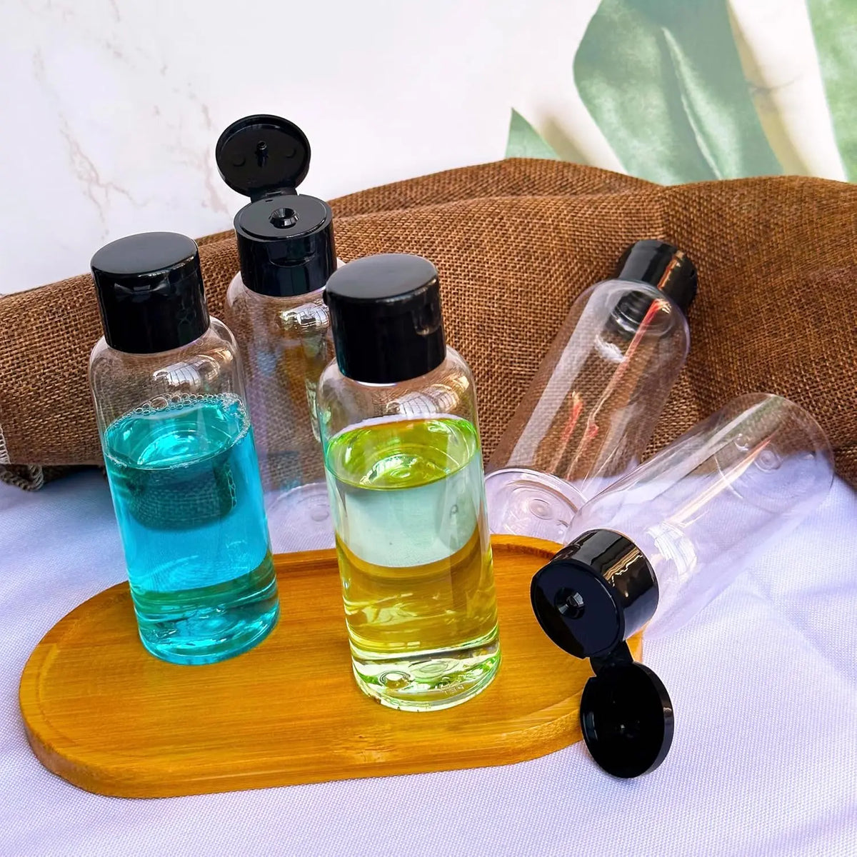 5 Pack 3.4 oz Travel Size Bottles for Toiletries TSA Approved Leak Proof Empty Refillable Liquid Containers with Labels