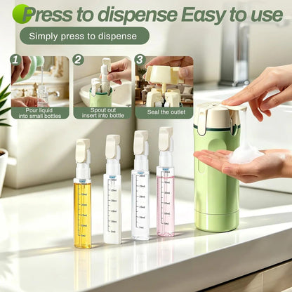 4-Pack Leak-Proof Plastic 4-in-1 Travel Toiletry Dispensers, 30ml Refillable Toiletries Storage Bottles for Shampoo, Conditioner, Body Wash, Lotion - Portable Home Organizer for Camping, Vacation