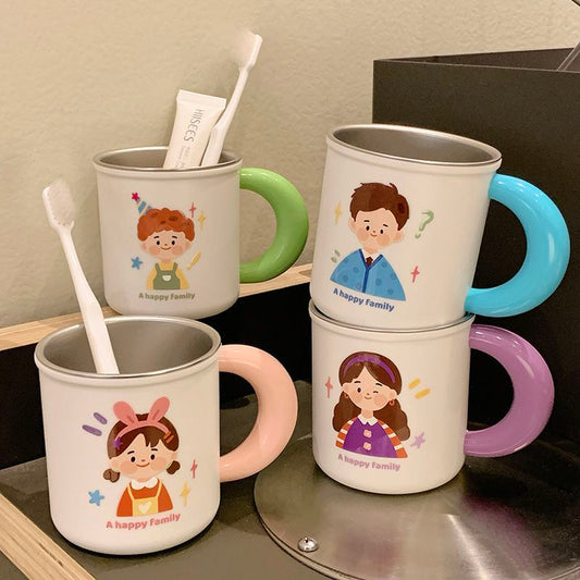 316 Stainless Steel And Drop-Resistant Toothbrush Cup for Washing And Brushing Teeth, Family Toothbrush Cup, Cartoon Cute Couple Rinsing Cup