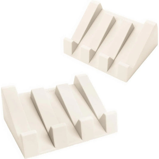 USA Patented Silicone Soap Dish Set - 2 Beige Self-Draining Holders, Easy-Clean Savers, Sponge Accessory for Kitchen