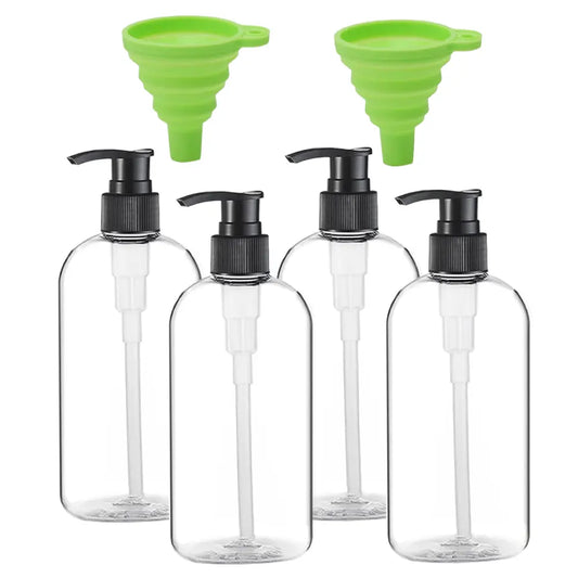 Empty Plastic Pump Bottle Dispenser Set - 4 Pack, 16oz/500ml Portable Cylinder Containers, Durable Refillable for Kitchen Dish Soap, Lotion, Hand Sanitizer, Shampoo, Conditioner, DIY Cleaning Solutions,sohochic