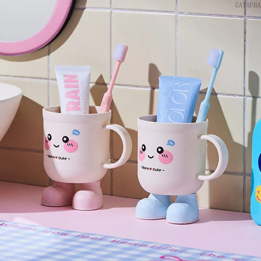 Creative Plastic Cartoon Tall Mouthwash Cup, Cute Drop‑Resistant Washing Cup for Daily Bathroom Use