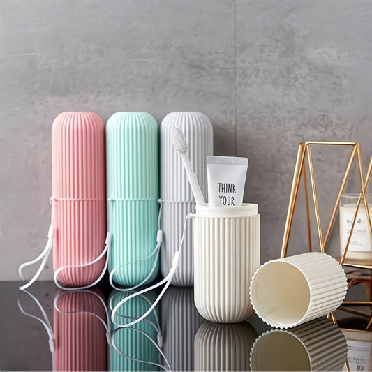 1pc Portable Lanyard Travel Toothbrush and Toothpaste Storage Cup | Thickened Drop-Resistant Original PP Toothbrush and Toothpaste Holder, Leak-Proof Storage Box with Random Lanyard, Rinse Cup and Toothpaste Holder, Compact Design, Durable Plastic