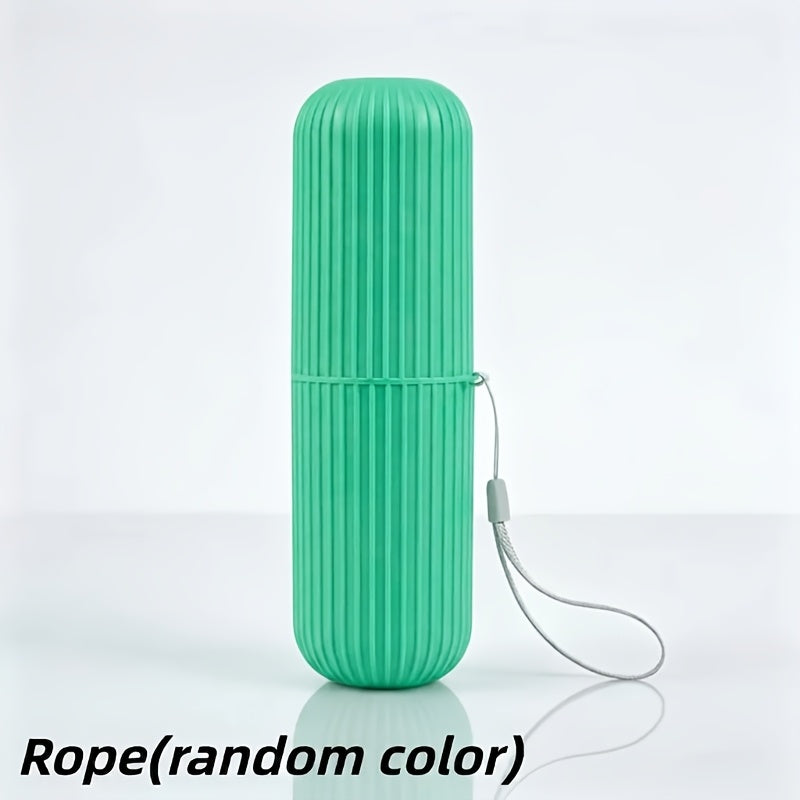 1pc Portable Lanyard Travel Toothbrush and Toothpaste Storage Cup | Thickened Drop-Resistant Original PP Toothbrush and Toothpaste Holder, Leak-Proof Storage Box with Random Lanyard, Rinse Cup and Toothpaste Holder, Compact Design, Durable Plastic
