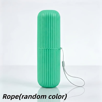 1pc Portable Lanyard Travel Toothbrush and Toothpaste Storage Cup | Thickened Drop-Resistant Original PP Toothbrush and Toothpaste Holder, Leak-Proof Storage Box with Random Lanyard, Rinse Cup and Toothpaste Holder, Compact Design, Durable Plastic