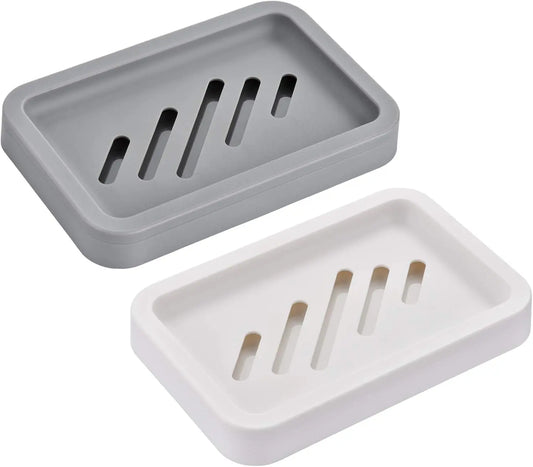2PCS Gray Draining Soap Dishes Set with Water Tray - Bathroom Accessories, Non-Slip Soap Saver & Sponge Holder, Easy-to-Clean Case for Kitchen & Bathroom Counter Dryness