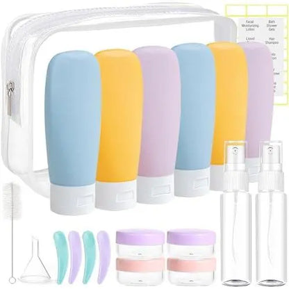 20-Pack TSA-Approved Travel Toiletry Bottles Kit, Transparent Compact Plastic Containers, Leakproof Refillable Canisters for Shampoo, Conditioner, Lotion