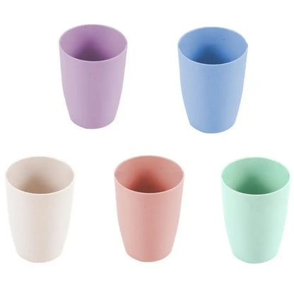 5pcs Colorful Wheat Straw Cups - 12 ounce, Durable, Lightweight, and Design for family - Perfect for Mouthwash, Toothbrushes, and Everyday Use