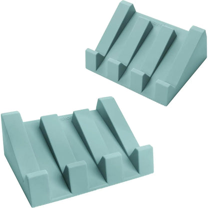 USA Patented Silicone Soap Dish Set - 2 Beige Self-Draining Holders, Easy-Clean Savers, Sponge Accessory for Kitchen