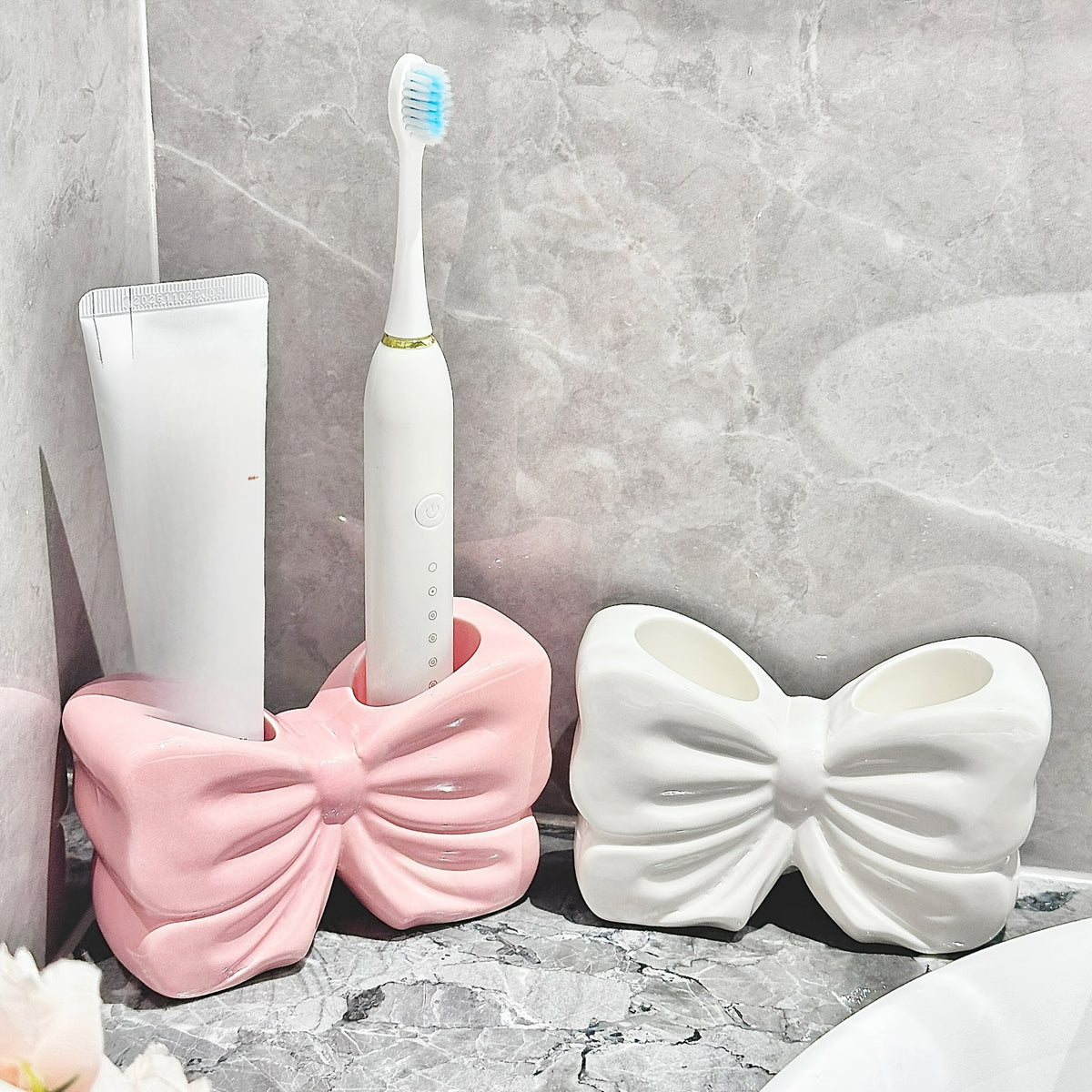 Cute Creative Bowknot Toothbrush Cup, Washroom Toiletries, Bathroom Mouthwash and Toothbrush Storage Cup, Toothbrush Holder