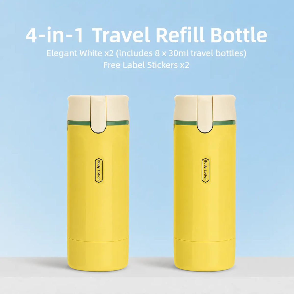 Plastic 2-Pack 4-in-1 TSA-Compliant Leak-Proof Multi-Use Travel Pump Bottle Set with Free Body Wash, Travel-Ready Storage Containers for Shampoo, Conditioner, Lotion, Compact Home Organizer Cosmetic Plastic Containers,sohochic
