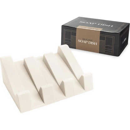 USA Patented Silicone Soap Dish Set - 2 Beige Self-Draining Holders, Easy-Clean Savers, Sponge Accessory for Kitchen