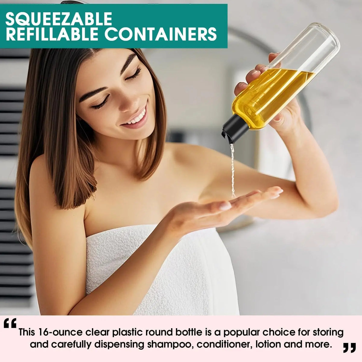 3Pcs 16 oz (500ml) BPA-Free Squeezable Refillable Plastic Empty Bottles, Black Disc Top Caps, 2 Small Funnels - Home Improvement Containers for Shampoo, Lotions,sohochic