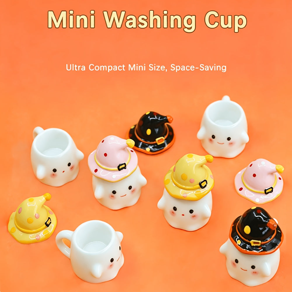 1pc Mini Nail Brush Washing Cup, Nail Art Cleaner Cup, Cute Ghost Ceramic Wash Cup with Detachable Witch Hat Lid, Portable Tiny Manicure Brush Rinse Holder, Nail Desktop Supplies, Halloween Cartoon Nail Art Tools for Salon Home Gel Nail Painting