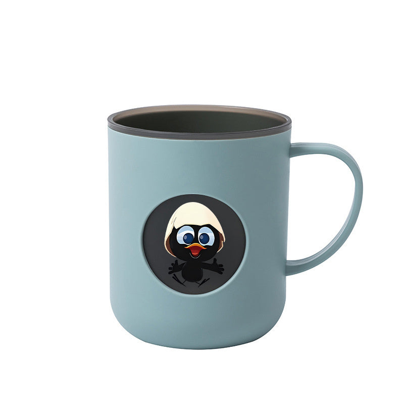1pc 1pcs Two-Tone Eggshell Tooth Mug with Bird Print & Side Handle - Plastic Bathroom Cup Suitable for Toothbrushing, Mouthwash, & Adults, Eggshell & Color, Gift for, Travel, Birthday Present (No Toothpaste/Brush)