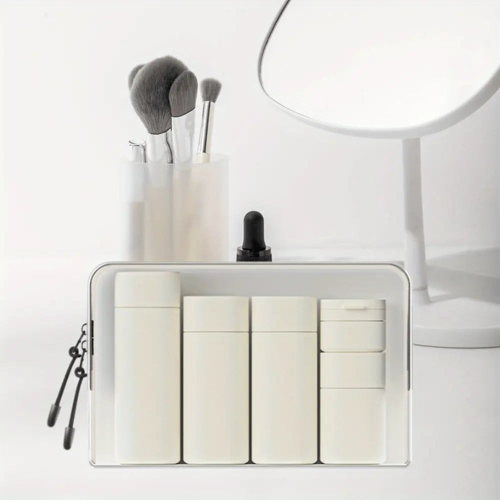 5PCS Travel Cream Dispenser Bottles Set Travel Bottles Toiletry Containers Set,Leak Proof Refillable Travel Accessories for Shampoo Conditioner Travel Essentials Transparent Organiser Beige Canister Tin,sohochic