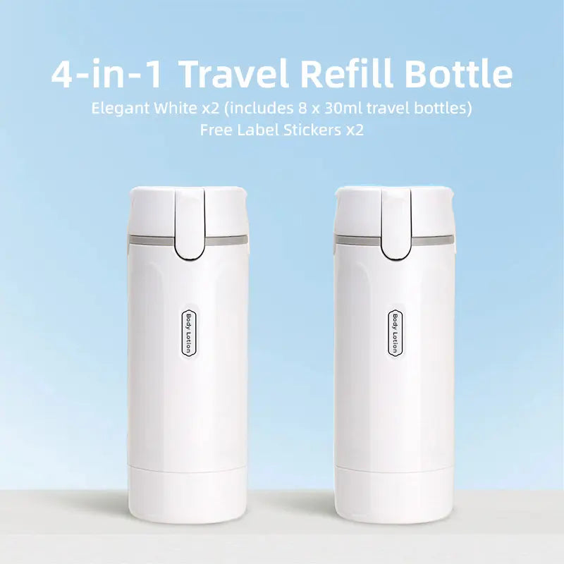 Plastic 2-Pack 4-in-1 TSA-Compliant Leak-Proof Multi-Use Travel Pump Bottle Set with Free Body Wash, Travel-Ready Storage Containers for Shampoo, Conditioner, Lotion, Compact Home Organizer Cosmetic Plastic Containers,sohochic