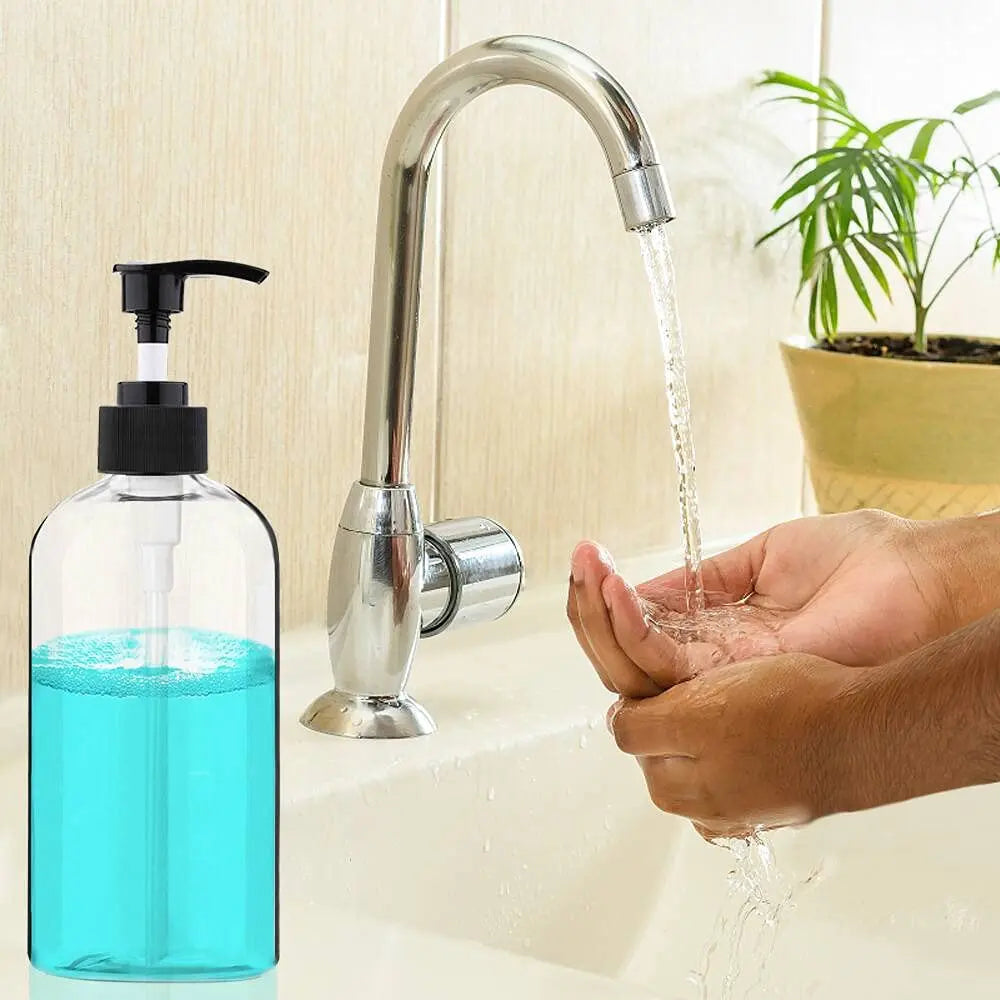4PCS 16oz/500ml Plastic Pump Bottles Dispenser and 2Pack Funnel Portable Clear Cylinder Shampoo Lotion Hand Pump Bottle Durable Refillable Containers