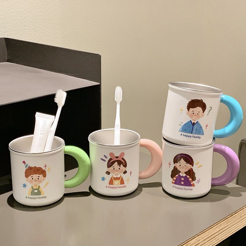 316 Stainless Steel And Drop-Resistant Toothbrush Cup for Washing And Brushing Teeth, Family Toothbrush Cup, Cartoon Cute Couple Rinsing Cup