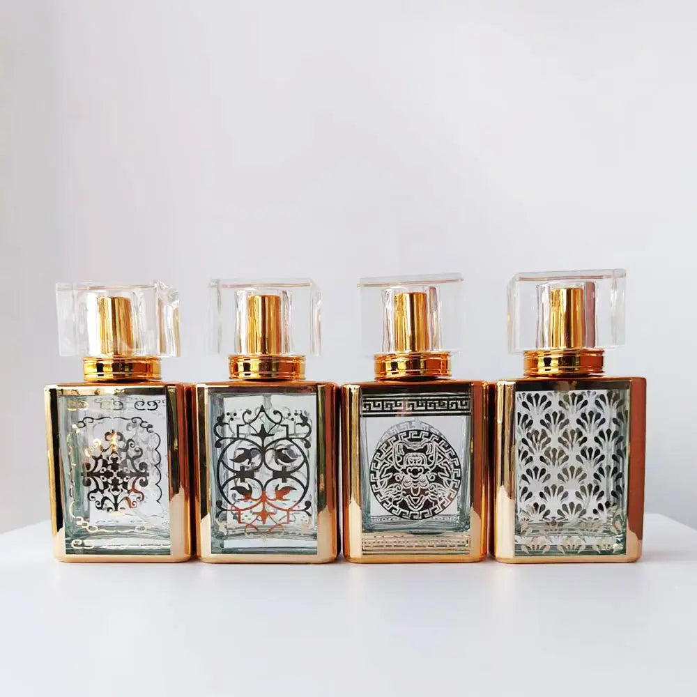 4pcs 30ML High-End Artistic UV Engraved Glass Spray Bottles, Refillable Spray Bottles, Cosmetic Dispenser Bottles, Toners, Press Down Bottles, Serums, Foundation Bottles