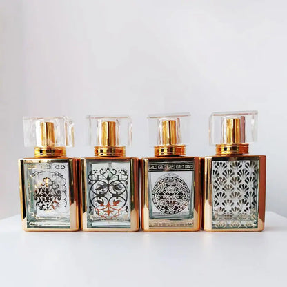 4pcs 30ML High-End Artistic UV Engraved Glass Spray Bottles, Refillable Spray Bottles, Cosmetic Dispenser Bottles, Toners, Press Down Bottles, Serums, Foundation Bottles
