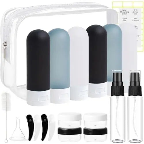 20-Pack TSA-Approved Travel Toiletry Bottles Kit, Transparent Compact Plastic Containers, Leakproof Refillable Canisters for Shampoo, Conditioner, Lotion