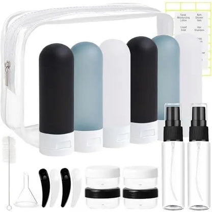 20-Pack TSA-Approved Travel Toiletry Bottles Kit, Transparent Compact Plastic Containers, Leakproof Refillable Canisters for Shampoo, Conditioner, Lotion