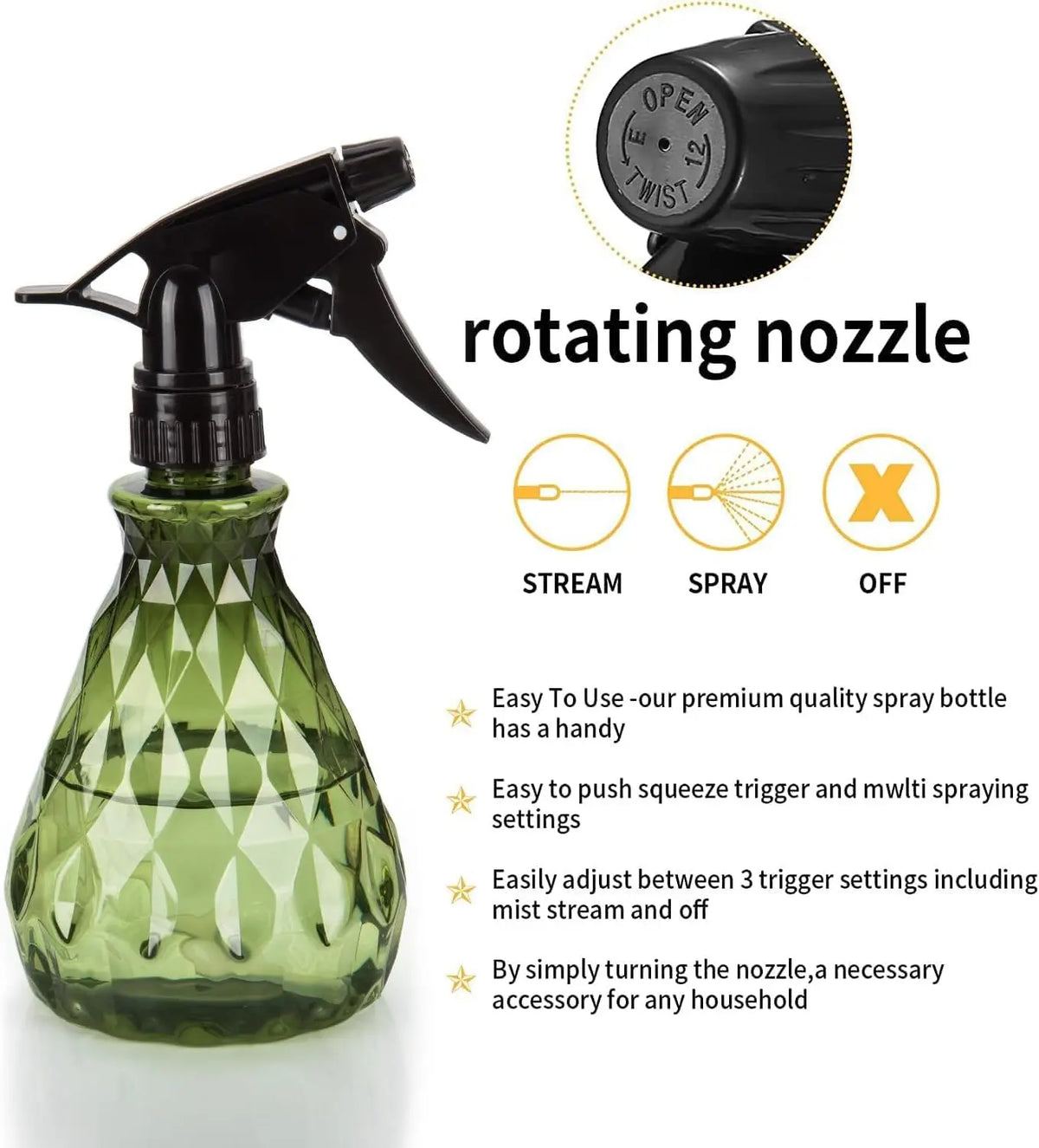 Home Improvement 2Pcs 500ml/17oz Empty Environmentally Friendly Plastic Spray Bottles - Adjustable Mist Sprayer, Refillable Containers for Kitchen Cleaning, Gardening, Hair Care (Brownish-Green),sohochic