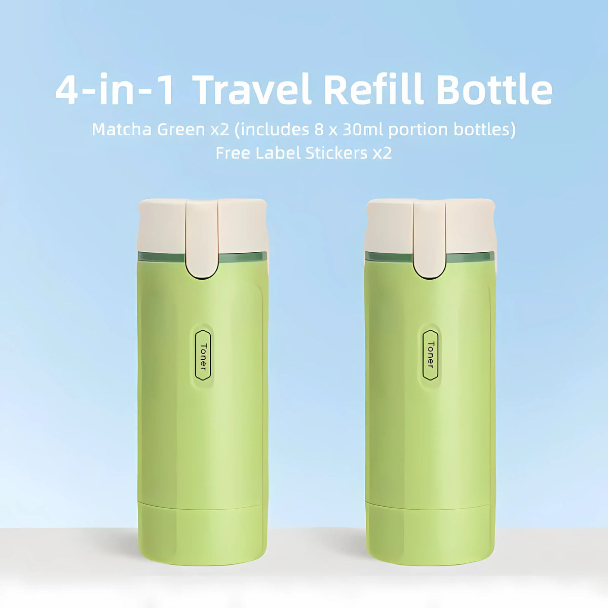 2-Pack 4-in-1 Cosmetic Travel Bottles, Portable Leak-Proof Refillable Toiletries Containers for Shampoo, Conditioner, Lotion & Skincare, Plastic Storage Dispenser, Compact Lightweight Travel Organizer for Business Trips & Vacations
