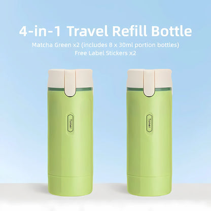 2-Pack 4-in-1 Cosmetic Travel Bottles, Portable Leak-Proof Refillable Toiletries Containers for Shampoo, Conditioner, Lotion & Skincare, Plastic Storage Dispenser, Compact Lightweight Travel Organizer for Business Trips & Vacations