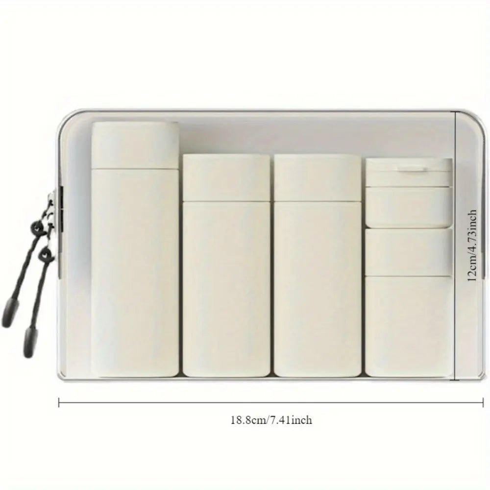 5PCS Travel Cream Dispenser Bottles Set Travel Bottles Toiletry Containers Set,Leak Proof Refillable Travel Accessories for Shampoo Conditioner Travel Essentials Transparent Organiser Beige Canister Tin,sohochic