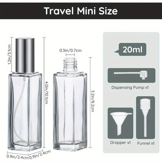 2PCS Mini Refillable Glass Spray Bottle Set, 3 Accessories, Including Funnel, Water Drip, Pump, Perfume Fine Atomizer