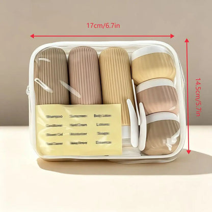 11Pcs Leakproof Silicone Travel Bottles Set - Refillable Cosmetic Storage Containers, Reusable Compact Set with Labels & Toiletry Bag, Portable Travel & Perfume Bottle Kit for Shampoo, Body Wash, Skincare (Vacation, Gym Use)