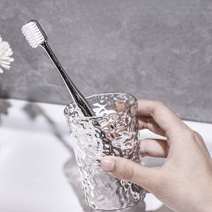 Glacier Texture Plastic Glass-like Bathroom Cup - Icy White Corrugated Toothbrush Holder & Vanity Cup, Durable Shatterproof Glass-like Design, for Couples, Modern Shower Organizer, Holiday Gift (Toothbrush Compatible)