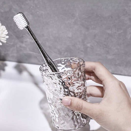 Glacier Texture Plastic Glass-like Bathroom Cup - Icy White Corrugated Toothbrush Holder & Vanity Cup, Durable Shatterproof Glass-like Design, for Couples, Modern Shower Organizer, Holiday Gift (Toothbrush Compatible)