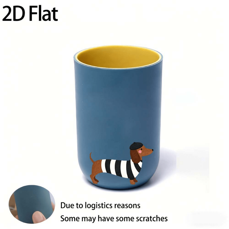 1pc Plastic Bathroom Mouthwash Cup, Striped Outfit Dachshund with Beret Print Toothbrush Storage, Multi-purpose Washing Cup for Brushing Teeth, Rinsing & Facial Cleansing, Daily Essential for Home and Travel