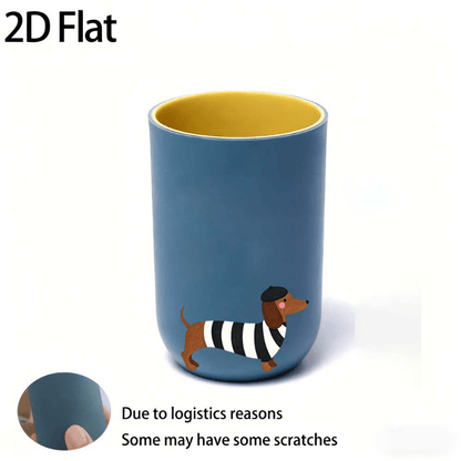 1pc Plastic Bathroom Mouthwash Cup, Striped Outfit Dachshund with Beret Print Toothbrush Storage, Multi-purpose Washing Cup for Brushing Teeth, Rinsing & Facial Cleansing, Daily Essential for Home and Travel