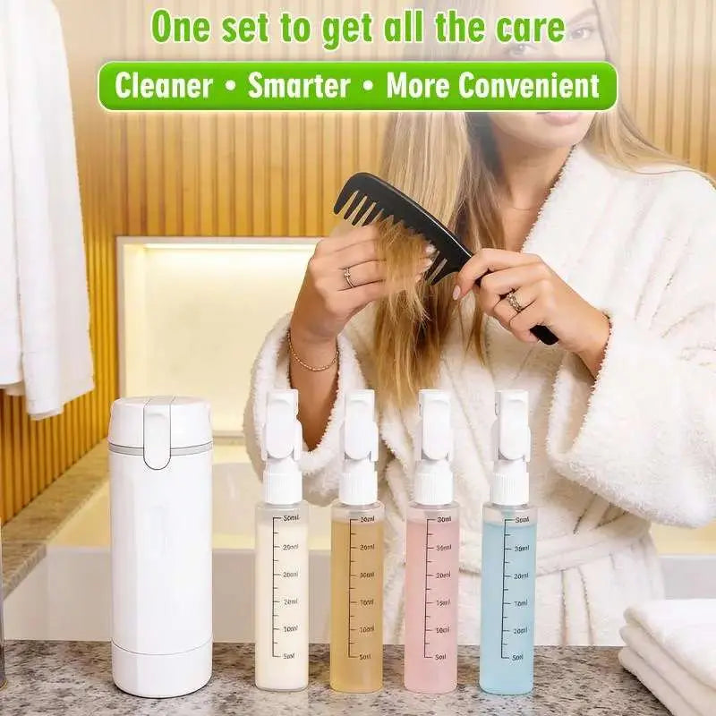 2-Pack 4-in-1 Cosmetic Travel Bottles, Portable Leak-Proof Refillable Toiletries Containers for Shampoo, Conditioner, Lotion & Skincare, Plastic Storage Dispenser, Compact Lightweight Travel Organizer for Business Trips & Vacations