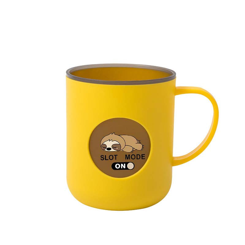 1pc Two-Tone Plastic Mouthwash Cup with Handle, Cute Embossed Round Patch Lazy Sloth Print Toothbrush, Multi-purpose Washing Cup for Brushing Teeth, Rinsing & Facial Cleansing, Portable Daily Cup for Home and Travel