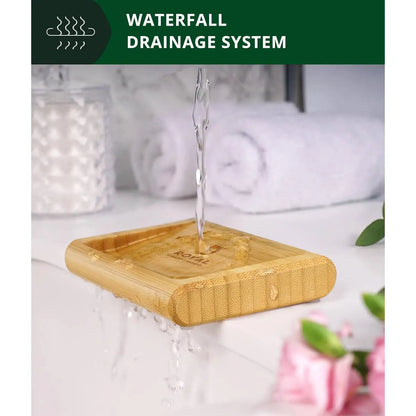 Royal Craft Wood Bamboo Soap Dish Set of 2 Natural - Rectangle Wooden Soap Dish for Kitchen, Bathroom, Toilet & Household - Vanity for Home 2 Pack - Gift Idea Rubber Silicone