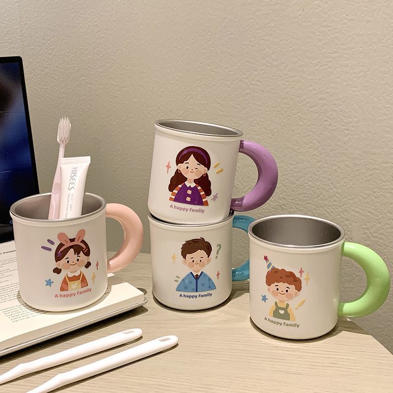 316 Stainless Steel And Drop-Resistant Toothbrush Cup for Washing And Brushing Teeth, Family Toothbrush Cup, Cartoon Cute Couple Rinsing Cup