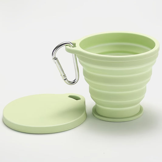 1 Foldable Silicone Water Cup, a Portable Travel Rinse Cup with Lid, Heat-resistant Tea Cup, Beverage Cup, Featuring a Carabiner Design for Hanging on Backpacks. Suitable for Camping, Outdoor Activities, Hiking, Cycling, Parties, Etc.