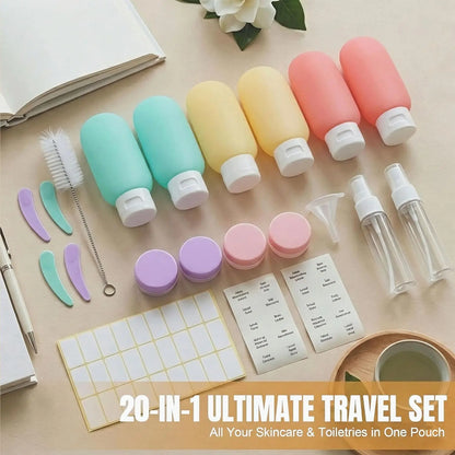 20-Pack Leakproof Travel Toiletry Bottles Set - TSA-Approved, Checkpoint-Friendly, Refillable, Compact Home Organizer Storage Containers for Adults, Eco-Friendly for Shampoo, Conditioner (Multi-Pack Home Supplies)