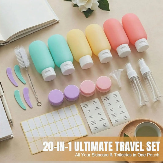 20-Pack Leakproof Travel Toiletry Bottles Set - TSA-Approved, Checkpoint-Friendly, Refillable, Compact Home Organizer Storage Containers for Adults, Eco-Friendly for Shampoo, Conditioner (Multi-Pack Home Supplies)